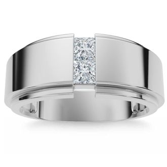 Pompeii3 1Ct Mens Princess Cut Diamond Tension Set Wedding Ring 14k Gold Lab Grown