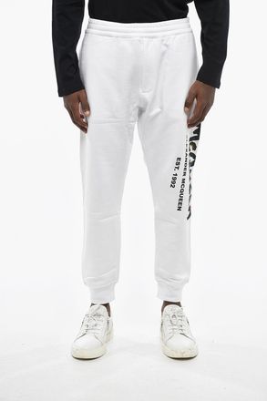 Alexander McQueen Joggers in Cotone Garzato a Tinta Unita con Logo a Contrasto Alexander McQueen