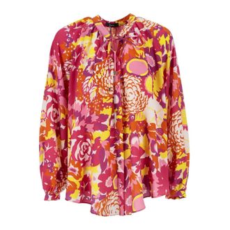Hanita Blouses, female, Multicolor, Size: M Printed Crepe Blouse with Drawstring