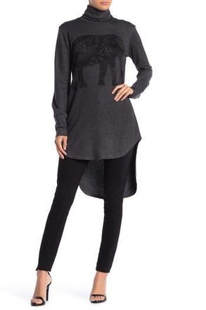 Go Couture Turtleneck High-Low Tunic Sweater in Charcoal Elephant Up at Nordstrom Rack, Size X-Large