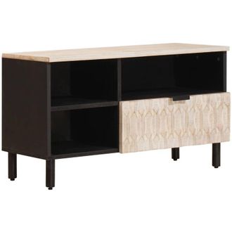 vidaXL TV Cabinet White Wash Finish 80 x 33 x 46 cm Solid Mango Wood vidaXL