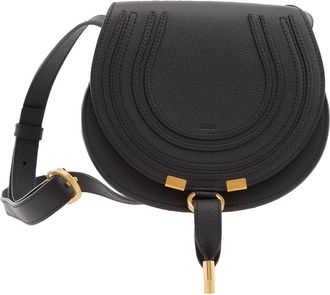 Chlo&eacute; Black Leather Small Marcie Saddle Bag