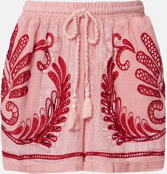 Farm Rio Shorts in mesh di cotone con ricamo