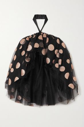 Halpern Crop Top In Tulle A Pois Glitterato Con Scollo Allamericana - Nero