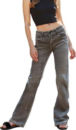 Generic Womens Low Rise Flared Jeans - Vintage Washed Denim Pants with Pockets for Casual (Light Grey, S)