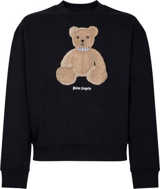 Palm Angels Textured Teddy Bear Applique Crew Neck Sweater