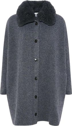 Yves Salomon Merino Breikjas met Cashmere Lam Collar - Dames - Lange truien - Grijs - M - Wol - Truien & Vesten