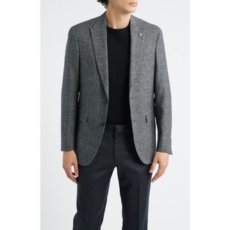 AllSaints Rawdon Slim Fit Black M&eacute;lange Wool & Linen Peak Lapel Sport Coat in Black White at Nordstrom, Size 36 Regular