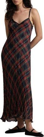 Ralph Lauren Plaid Shiny Lam&eacute; Slipdress in Red Black Multi Plaid at Nordstrom Rack, Size 2