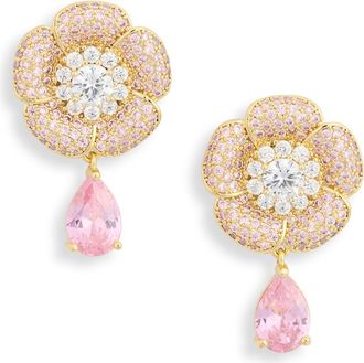 Eye Candy Los Angeles Aaron CZ Pavé Flower Drop Earrings in Pink at Nordstrom Rack