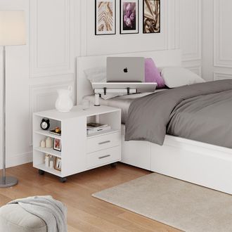 Vicco Mesilla De Noche Bora, Blanco, 80 X 88 Cm Con Superficie De Trabajo Ajustable, Vicco