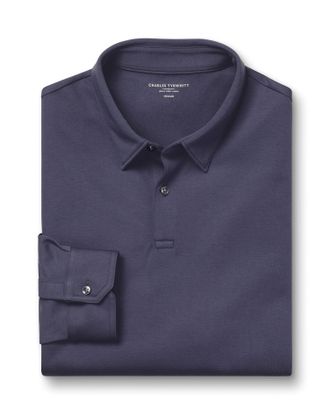 CHARLES TYRWHITT Long Sleeve Jersey Cotton Polo - Dark Mauve Size Large by Charles Tyrwhitt