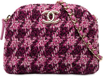 Chanel Pre-owned Womens Cc Tweed Houndstooth Clutch On Chain - Purple Textile - One Size