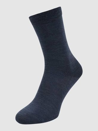 Falke Socken mit Label-Schriftzug Modell SOFTMERINO in Jeansblau Melange, Größe 35/36