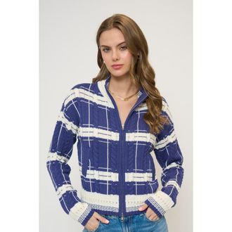 Central Park West Eden Specialty Stitch Bomber in Blue Multi at Nordstrom, Size Medium