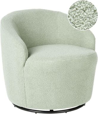 Beliani Beliani - Armchair Curved Backrest Glam Art Deco Boucle Fleece Black Base Swivel 360&deg; Light Green Davik