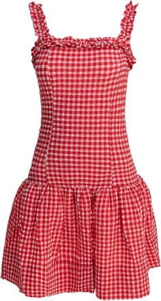 Ganni ruffle-trimmed gingham mini dress - women - Recycled Polyester/Recycled Polyamide/Elastane - 36 - Red