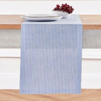 Solino Home Linen Table Runner for Dining Table, Holiday and Everyday Table Decor - Narrow Stripe in Cornflower Blue And White at Nordstrom, Size