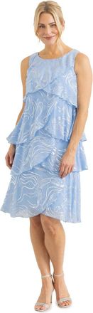 Klass Sleeveless Printed Layered Dress - Sky/Silver - 16