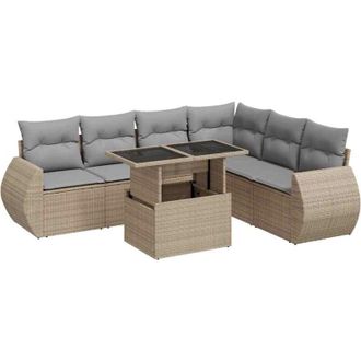 vidaXL Set Sof&aacute;s De Jard&iacute;n 7 Piezas Y Cojines Rat&aacute;n Sint&eacute;tico Beige Vidaxl