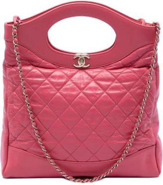 Chanel Pre-owned Quilted Satchel - Dames - Vintage Handtas - Roze - ONE Size - Leer - Vintage