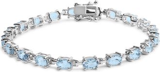 House of Brilliance 925 Sterling Silver 11.0 Cttw Oval Shaped Created Light Blue Topaz Link Bracelet