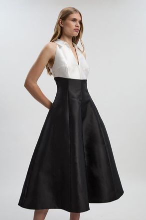 Karen Millen Twill Contrast Tux Tailored Dress in Mono at Nordstrom, Size 10