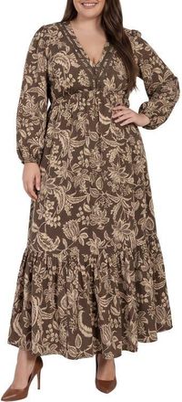 Standards & Practices Floral Long Sleeve Maxi Dress in Camel Floral at Nordstrom, Size 1X