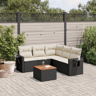 vidaXL Vidaxl - Set De Sof&aacute;s De Jard&iacute;n 6 Piezas Y Cojines Rat&aacute;n Sint&eacute;tico Negro