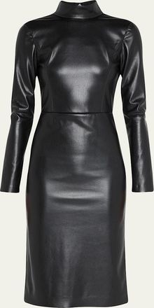 Alice & Olivia Delora Vegan Leather Mock-Neck Midi Dress