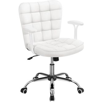 Yaheetech Yaheetech - Silla De Oficina Con Reposabrazo Silla Oficina Tapizada De Cuero Pu Silla Con Ruedas Silla Ergonomica Base Metal Blanca