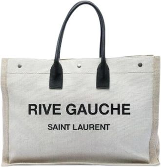 Saint Laurent Pre-owned Canvas Tote Bag - Dames - Vintage Shopper - Beige - ONE Size - Leer - Vintage