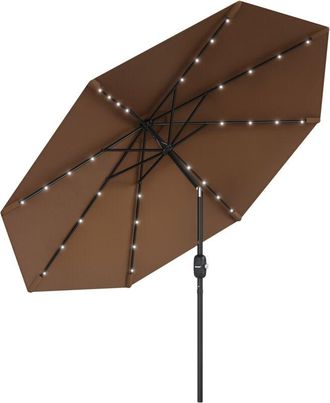 OUTSUNNY Sombrilla Terraza Exterior &Oslash;265 Cm Sombrilla De Jard&iacute;n Con 32 Luces Led Solares Poste De Acero Y Manivela Para Patio Terraza Marr&oacute;n