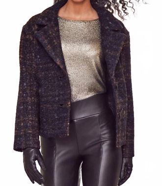 Frank Lyman Design Nolana Plaid Collared Long Sleeve Jacket In Navy And Copper