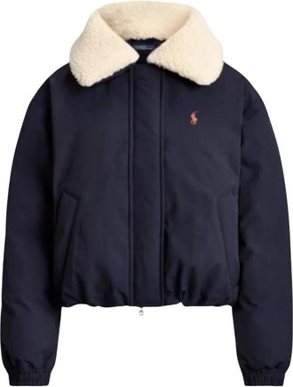 Polo Ralph Lauren Donsjack met hoge kraag van imitatiebont - Dames - Jassen - Blauw - L - Polyester - Jassen