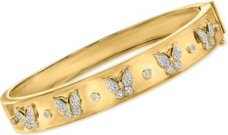 Ross-Simons Diamond Butterfly Bangle Bracelet in 18kt Gold Over Sterling