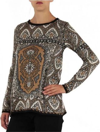 Twinset Gedrukte Katoenen Ronde Hals Trui - Dames - Longsleeves - Veelkleurig - XS - Katoen - Tops