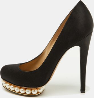 Nicholas Kirkwood Black Satin Faux Pearl Casati Platform Pumps