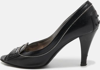 Tod's Tods Black Leather Peep Toe Pumps