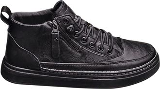 Generic Extra Wide Walking Shoes Mens Faux Leather Wear Resistant Non Slip, Stretch Soft Bottom High Top Hiking Shoes, Side Zipper Comfortable Wide Fit Trekki