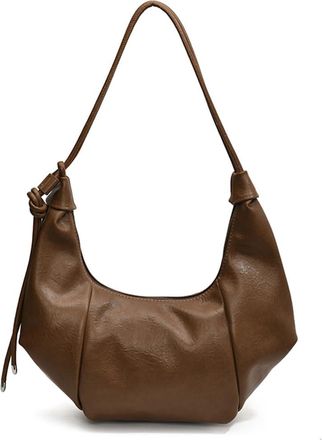 Generic Crescent Bag for Women Adjustable Strap Underarm Bag PU Leather Solid Color Dumpling Bag Zipper Hobo Bag for Work Travel (Brown)
