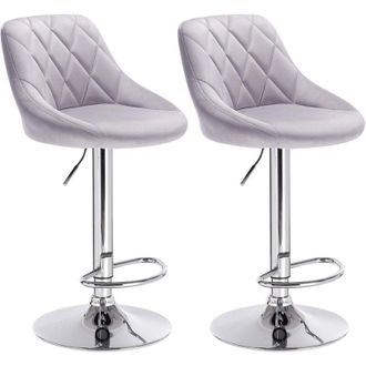 Woltu Woltu 2x Taburete De Bar Asiento De Terciopelo Taburete Giratorio Sillas Bar Altura Regulable Taburete Alto Cocina Gris Claro
