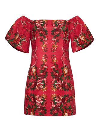 Cara Cara puff-sleeve floral-print mini dress - women - Linen/Flax - S - Pink