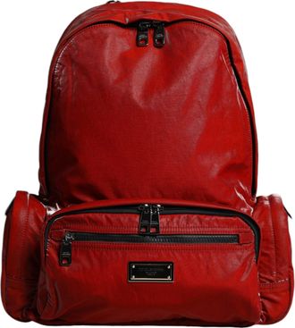 Dolce & Gabbana Red Patent Leather Logo Plaque Backpack Mens Bag