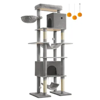FEANDREA &Aacute;rbol para gatos con plataforma y 2 hamacas de color gris