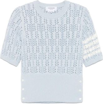 Thom Browne T-shirt con dettaglio a 4 righe e lavorazione pointelle - Blu