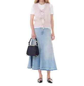 Ganni Light Mohair Tie String Vest In Pink