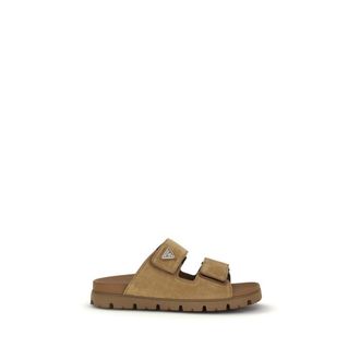 Prada Brown Calf Leather Bos Taurus Strap-On Mens Sandals