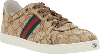 Gucci Womens Sneakers Stretch Beige Fabric And Leather Trainers