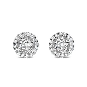 House of Brilliance 14K White Gold 3/4 Cttw Lab Grown Diamond Solitaire With Halo Stud Earrings